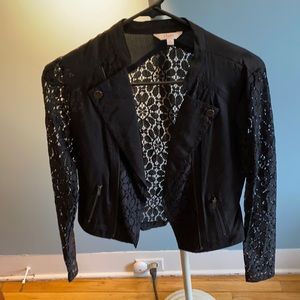 Black lace sleeve Moto jacket